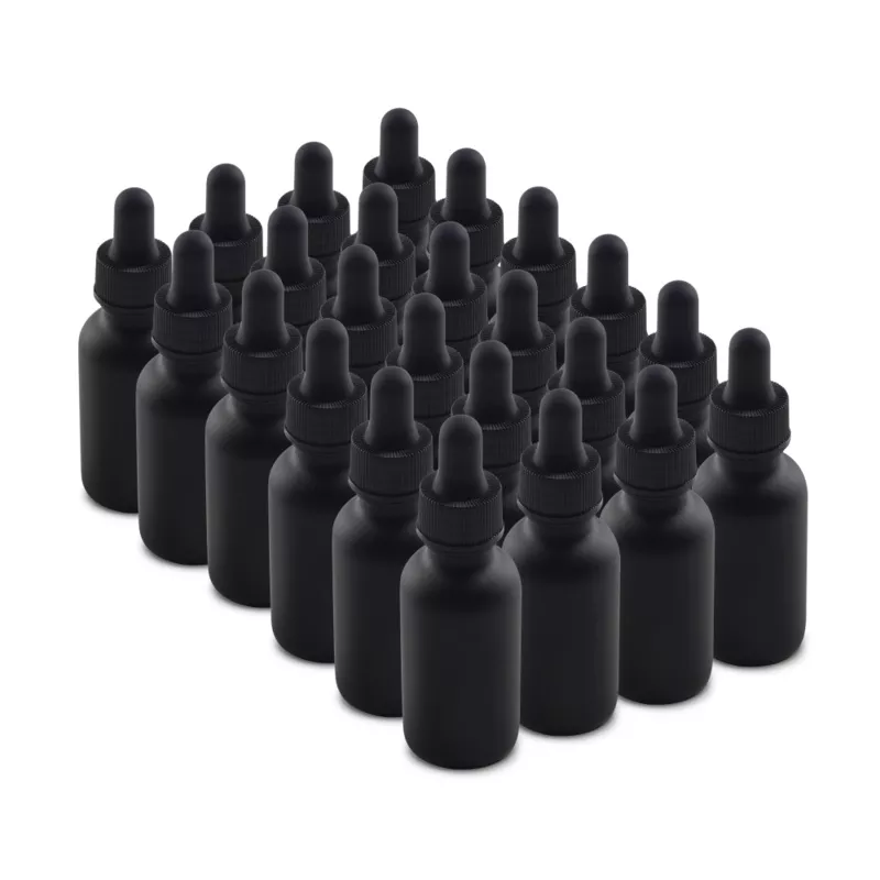 1-oz-black-frosted-glass-boston-round-bottle-with-black-dropper-24-72-pack-black 1 oz Black Frosted Glass Boston Round Bottle With Black Dropper (24/72 Pack) Black Frosted
