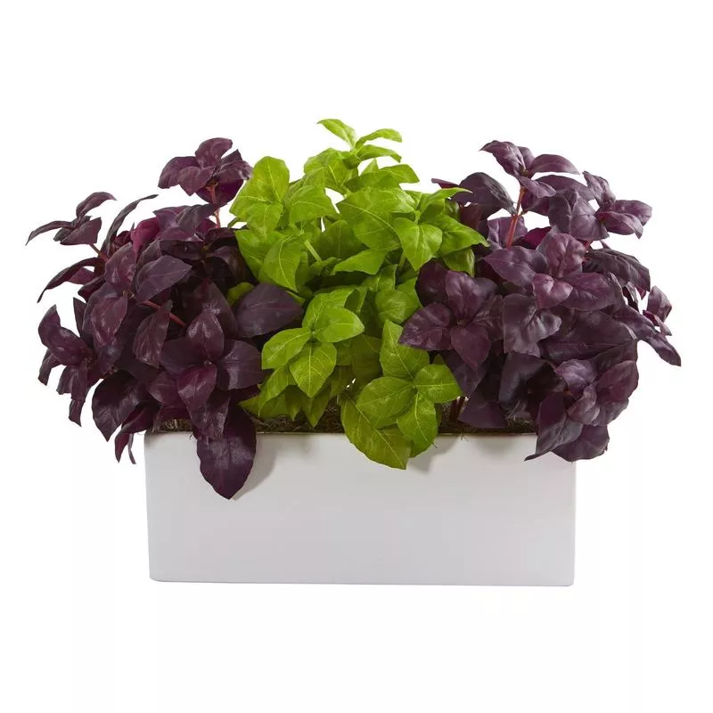 17 Basil Artificial Plant in White Planter