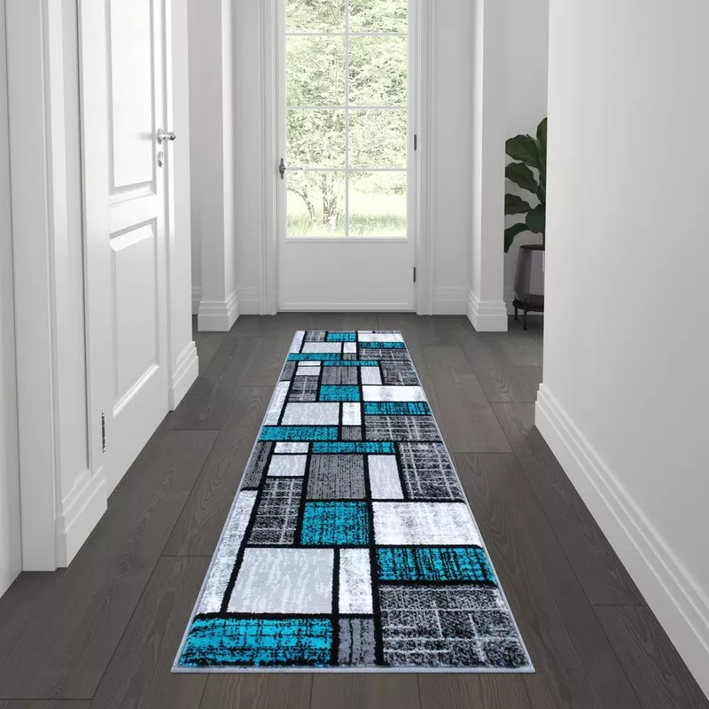 2-x-7-turquoise-color-bricked-olefin-area-rug 2′ x 7′ Turquoise Color Bricked Olefin Area Rug
