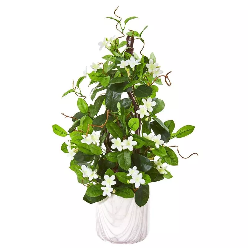 23 Stephanotis Artificial Climbing Plant in Marble Vase