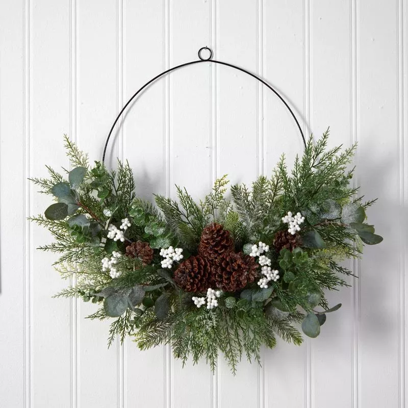 28-christmas-pine-eucalyptus-berries-metal-circlet-artificial-wreath 28 Christmas Pine, Eucalyptus, and Berries Metal Circlet Artificial Wreath