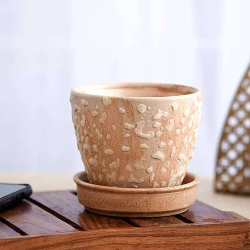3-7-inch-9-cm-cp016-embossed-round-egg-ceramic-pot-with-plate-beige-set-2 3.7 inch (9 cm) CP016 Embossed Round Egg Ceramic Pot With Plate (Beige) (set of 2)