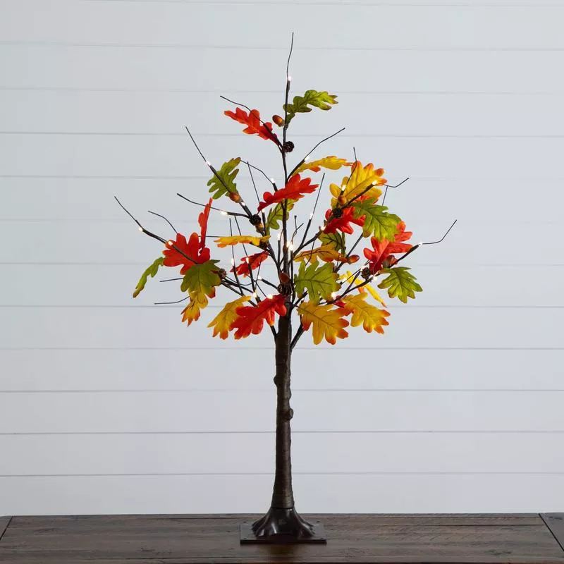 3′ Pre-Lit Autumn Maple Artificial Fall Tree with Pinecones, Acorns and 36 Warm White LED Lights