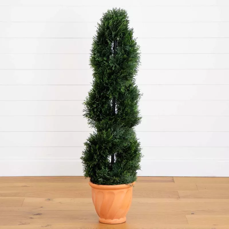 4-5-double-cypress-topiary-artificial-tree-in-terracotta-planter-indoor-outdoor 4.5 Double Cypress Topiary Artificial Tree in Terracotta Planter (Indoor/Outdoor)