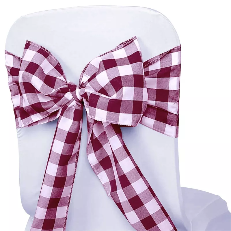 5-pack-polyester-chair-sashes-burgundy-white-buffalo-plaid-durable-reusable-chai 5 Pack Polyester Chair Sashes Burgundy/White Buffalo Plaid – Durable & Reusable Chair Bows 6″x108″