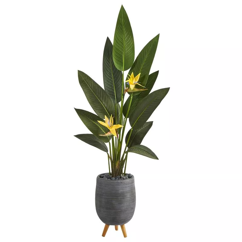 50-bird-paradise-artificial-plant-in-gray-planter-with-stand-real-touch 50 Bird of Paradise Artificial Plant in Gray Planter with Stand (Real Touch)