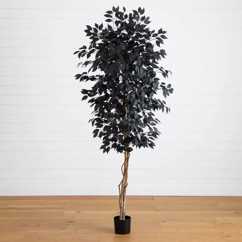 6-artificial-halloween-black-ficus-tree-with-natural-trunk 6′ Artificial Halloween Black Ficus Tree with Natural Trunk