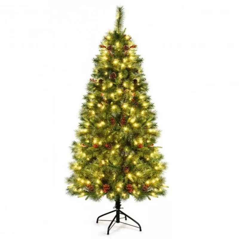6-ft-pre-lit-artificial-hinged-christmas-tree-with-led-lights-6-ft 6 ft Pre-lit Artificial Hinged Christmas Tree with LED Lights-6 ft