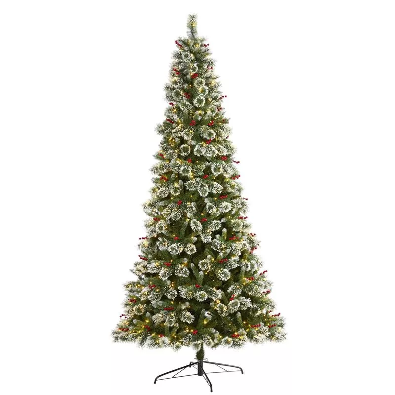 9-frosted-swiss-pine-artificial-christmas-tree-with-700-clear-led-lights-berries 9 Frosted Swiss Pine Artificial Christmas Tree with 700 Clear LED Lights and Berries