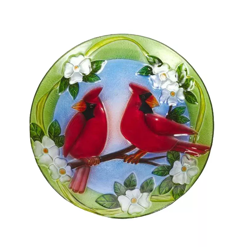 Alpine Glass Red Cardinal Birdbath