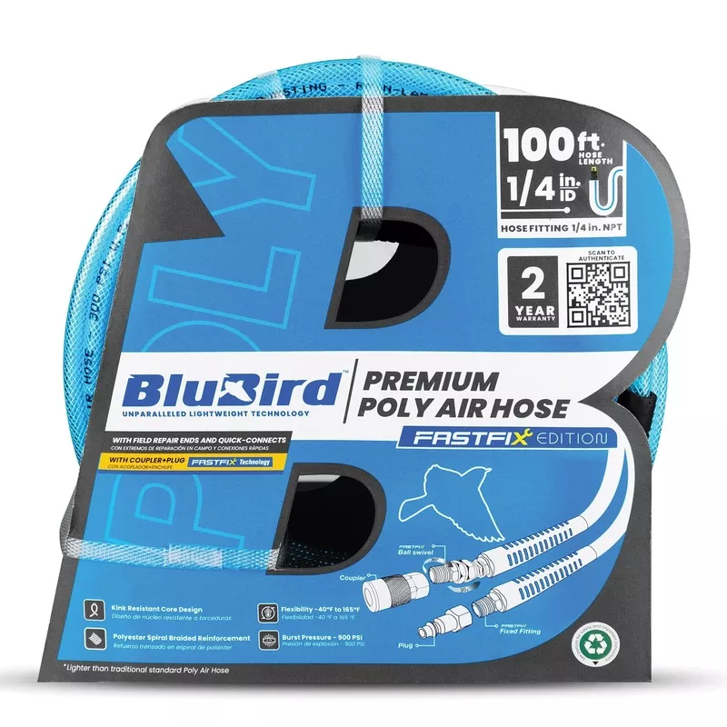 blubird-1-4-x-100-poly-air-hose-assembly-w-fast-fix-field-repairable-fitting-qui Blubird 1/4″ X 100′ Poly Air Hose Assembly w/ Fast FiX Field Repairable Fitting and Quick Connect Coupler BBPU14100