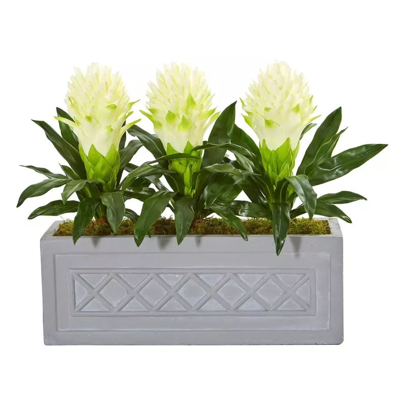 bromeliad-artificial-plant-in-stone-planter Bromeliad Artificial Plant in Stone Planter