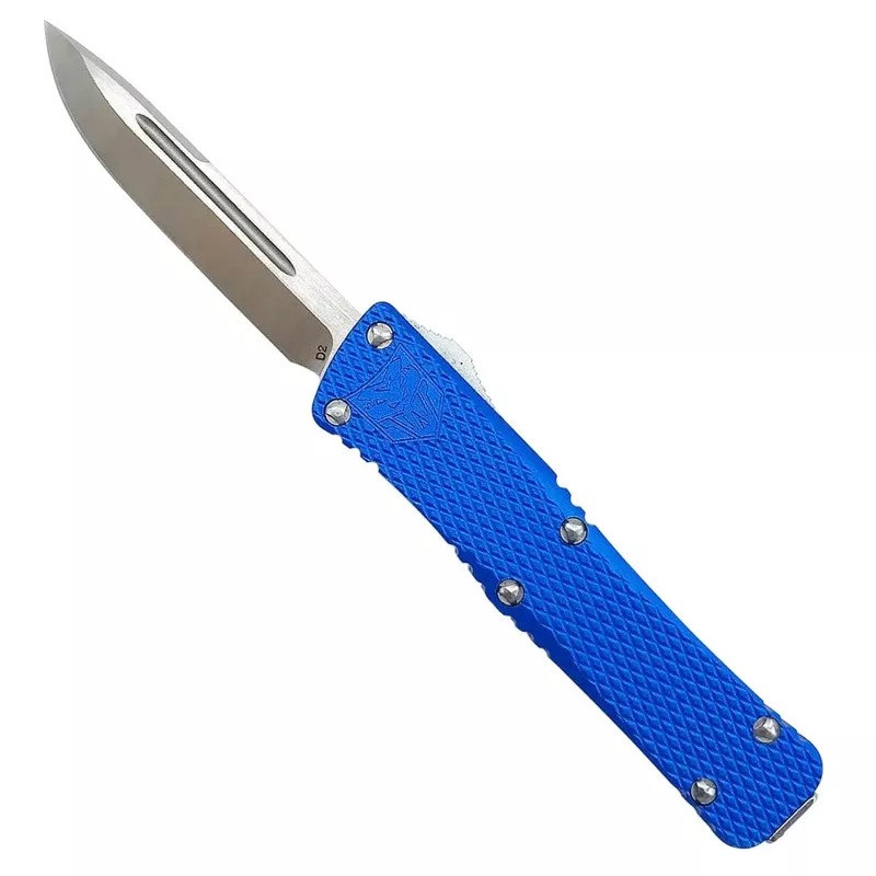 Cobra Tec Knives MKBLUMDNS Mini Mamba2.25″ Drop Point Plain D2 Steel Blue Aluminum Handle OTF