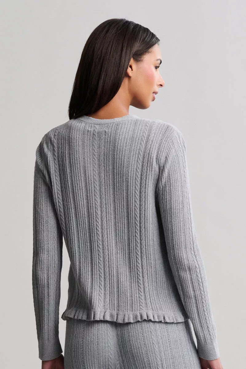 Cozy Chic Ultra Lite Knit Cardigan With Ruffle Medium Moonbeam