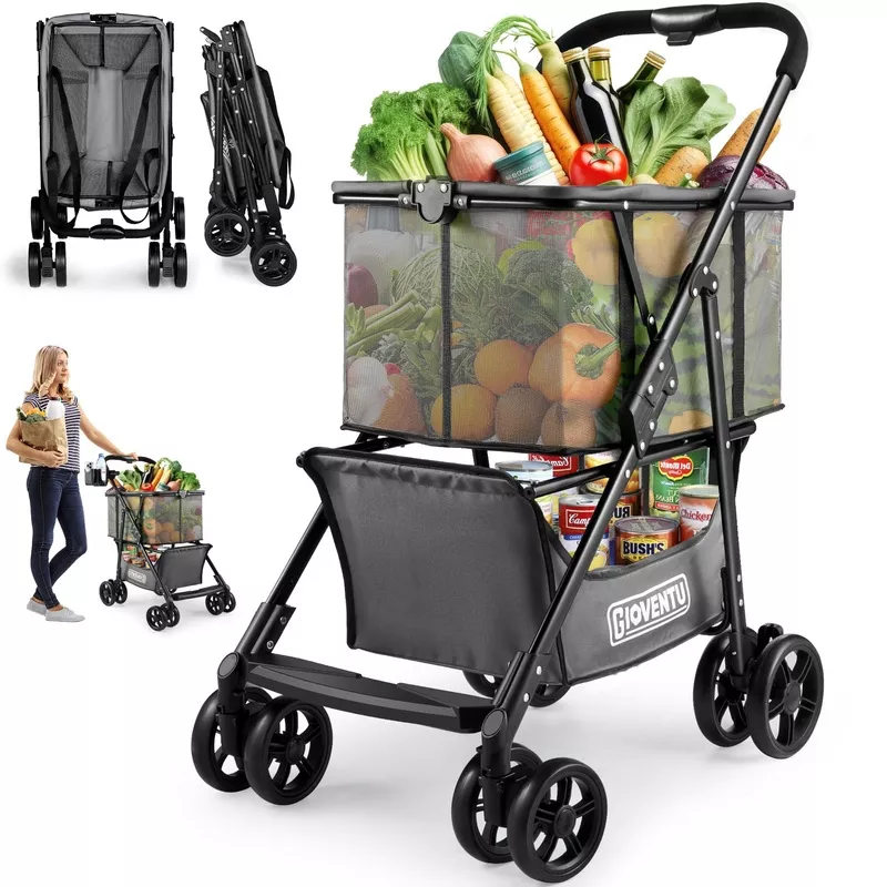 folding-shopping-cart-groceries-80lbs-collapsible-grocery-cart-with-removable-ba Folding Shopping Cart for Groceries, 80lbs Collapsible Grocery Cart with Removable Basket and Swivel Wheels