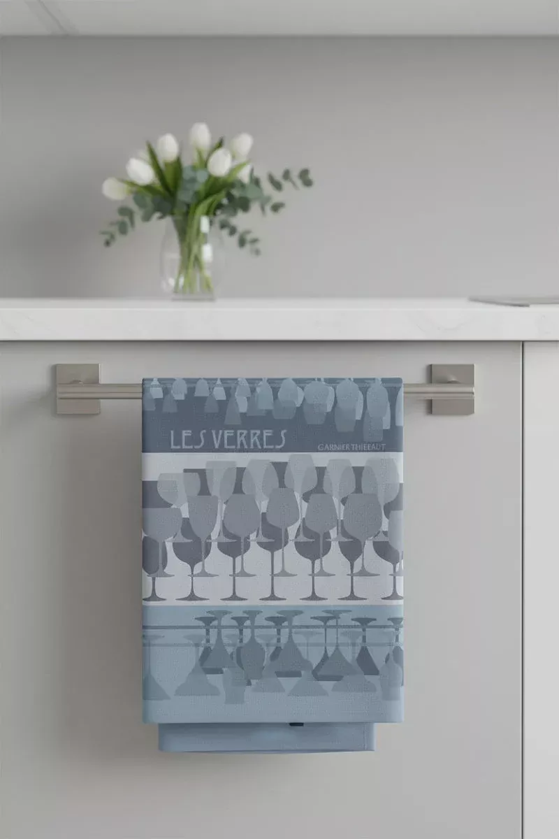 garnier-thiebaut-les-verres-pied-kitchen-towel-denim Garnier-Thiebaut Les Verres A Pied Kitchen Towel Denim