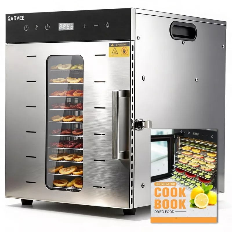 Garvee 10-Tray Digital Food Dehydrator Machine | Stainless Steel Trays for Jerky, Herbs, Fruits, Vegetables | Adjustable Temperature Control & Timer | BPA-Free, Recipe Book Included