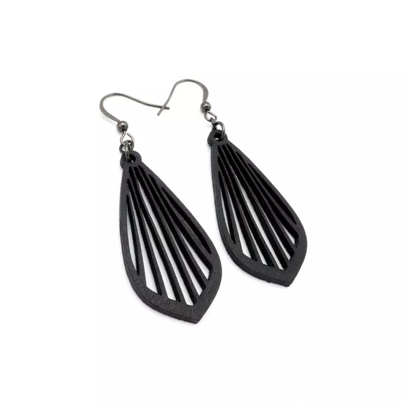 Gem Point 02 [S] // Leather Earrings – Black