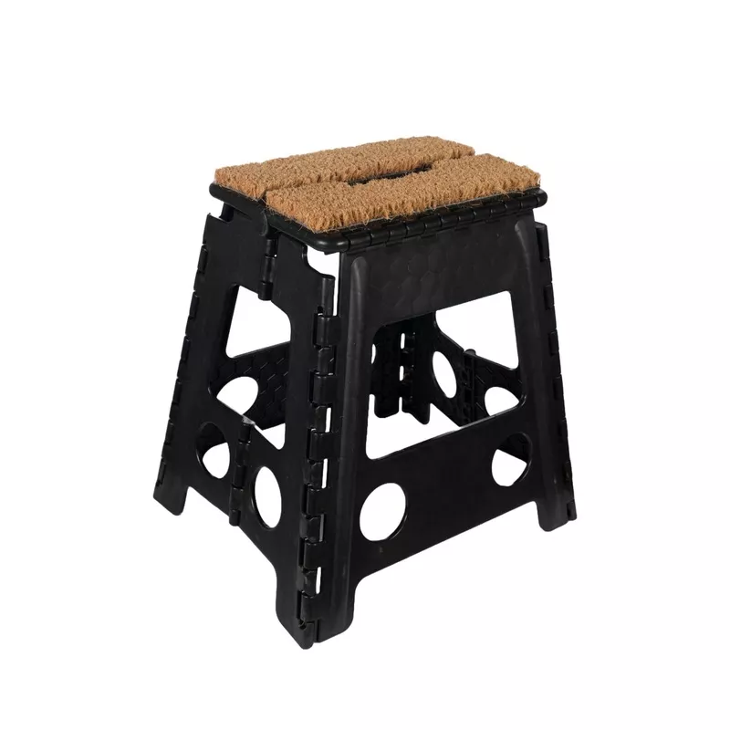 HKM Folding Stool With Doormat Black