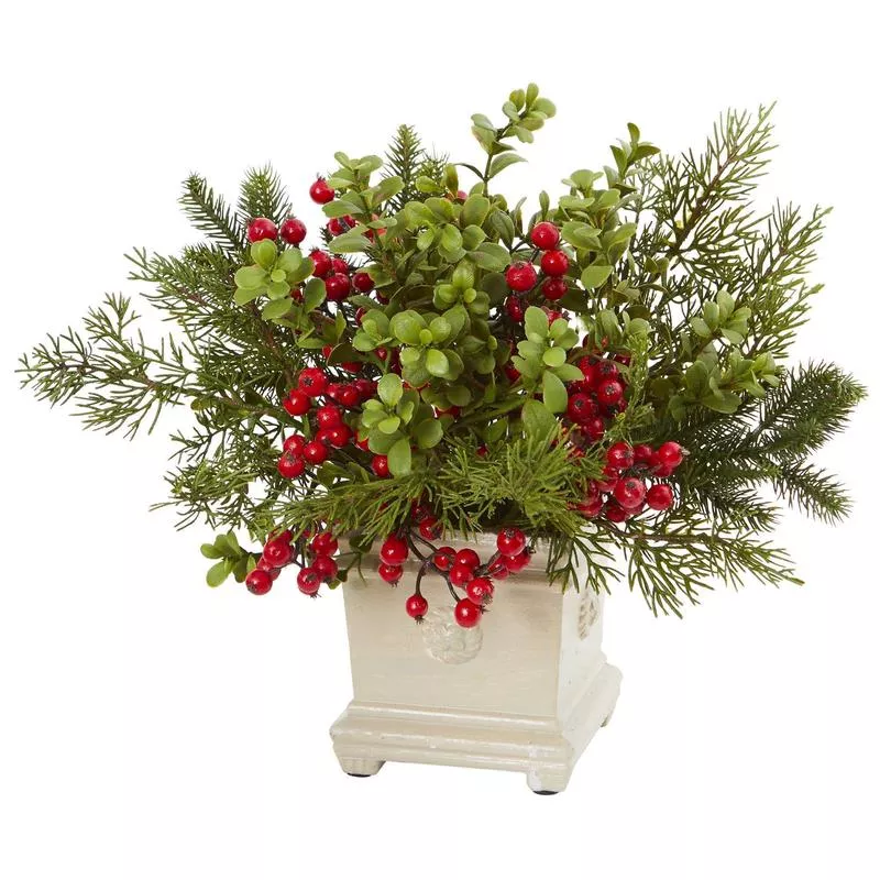 holiday-berry-pine-artificial-arrangement Holiday Berry and Pine Artificial Arrangement