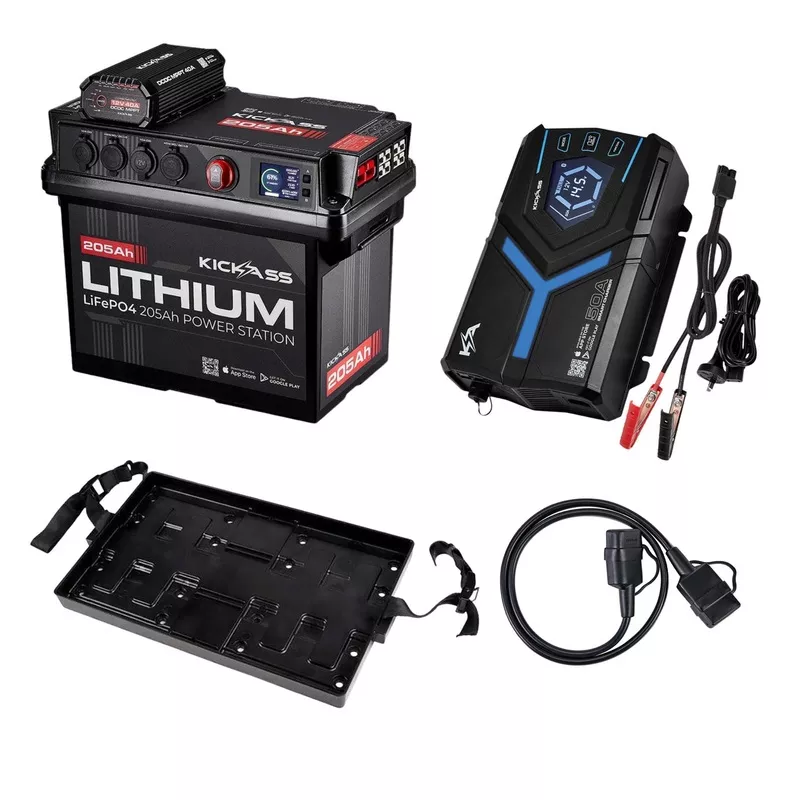 kickass-205ah-lithium-battery-box-50a-smart-ac-charger-bundle-with-tray KickAss 205Ah Lithium Battery Box + 50A Smart AC Charger Bundle with Tray