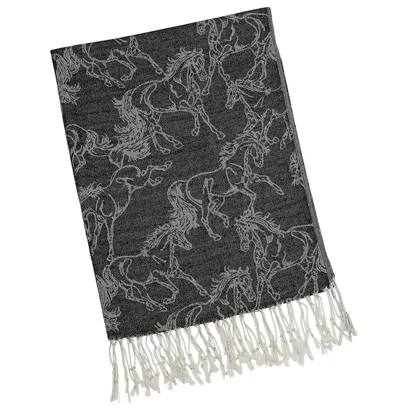 lila-linear-horse-pashmina-scarf-black “Lila” Linear Horse Pashmina Scarf Black