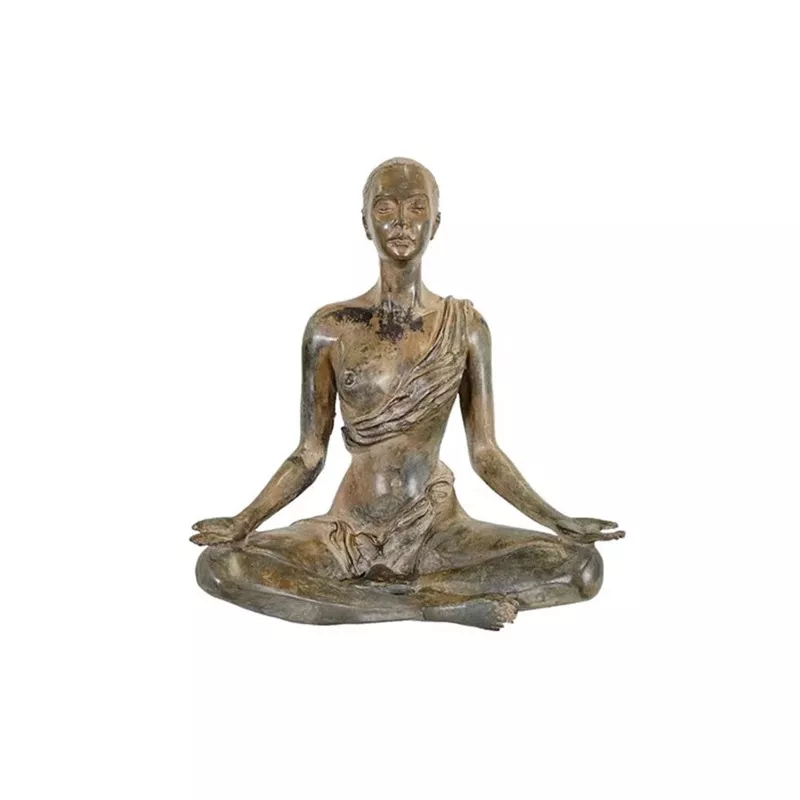 Meditating Lady Bronze Table Top Sculpture